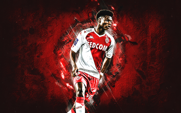 Aurelien Tchouameni, AS Monaco FC, calciatore francese, centrocampista, Monaco, pietra rossa, sfondo, Ligue 1, calcio