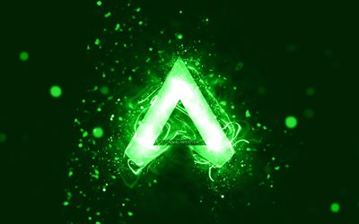 Apex Legends green logo, 4k, green neon lights, creative, green abstract background, Apex Legends logo, games brands, Apex Legends