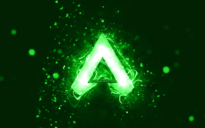 شعار Apex Legends باللون الأخضر, 4 ك, أضواء النيون الخضراء, إبْداعِيّ ; مُبْتَدِع ; مُبْتَكِر ; مُبْدِع, أخضر، جرد، الخلفية, شعار Apex Legends, ماركات الألعاب, ابيكس ليجيندز
