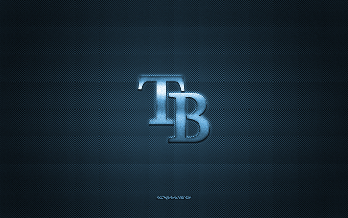 Emblema dei Tampa Bay Rays, club di baseball americano, logo blu, sfondo blu in fibra di carbonio, MLB, Tampa Bay Rays Insignia, baseball, Florida, USA, Tampa Bay Rays