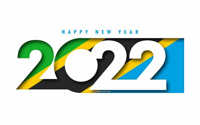 Happy New Year 2022 Tanzania, white background, Tanzania 2022, Tanzania 2022 New Year, 2022 concepts, Tanzania, Flag of Tanzania