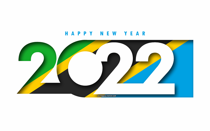 Bonne ann&#233;e 2022 Tanzanie, fond blanc, Tanzanie 2022, Tanzanie 2022 Nouvel An, 2022 concepts, Tanzanie, Drapeau de la Tanzanie