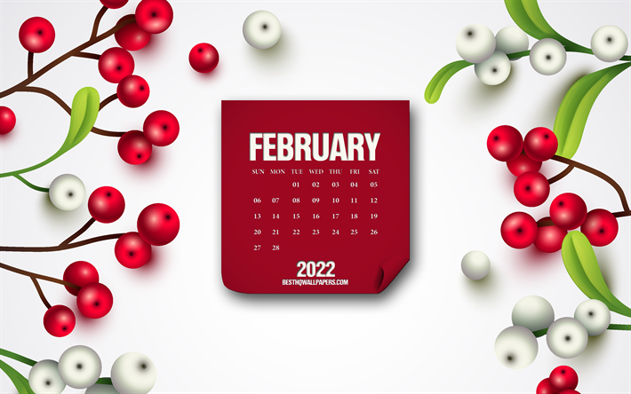 تقويم فبراير 2022, 4 ك, خلفية الشتاء الأبيض, فبراير, التوت الخلفية, 2022 فبراير التقويم, تقويمات الشتاء