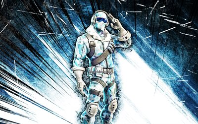 4k, Frostbite, arte grunge, Fortnite Battle Royale, Personagens Fortnite, raios abstratos azuis, Pele Frostbite, Fortnite, Frostbite Fortnite