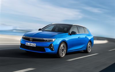 2022, Opel Astra Sports Tourer, 4k, front view, exterior, new blue Astra Sports Tourer, blue Astra 2022 wagon, German cars, Opel