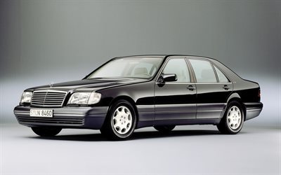 Mersedes-Benz s-class, W140, black Mersedes, classic cars