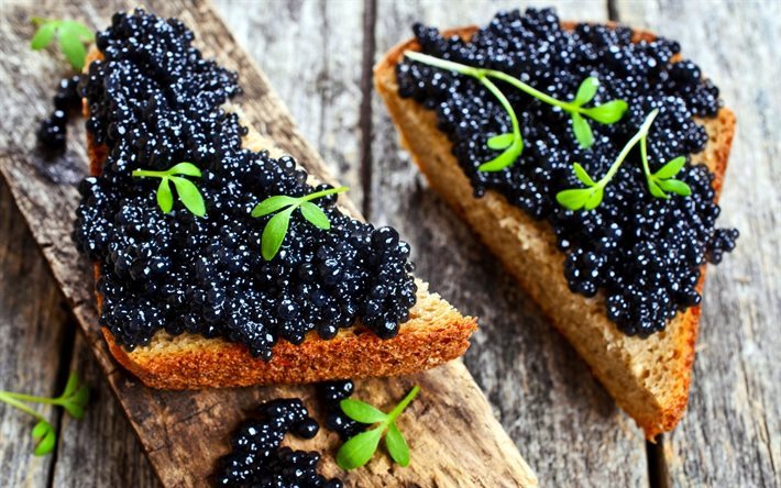 black caviar, sandwich, sturgeon, caviar