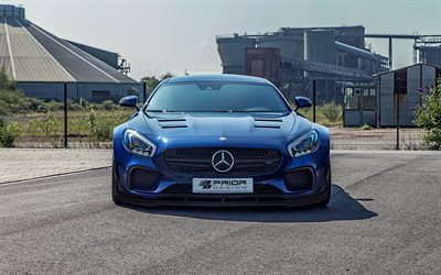 Mercedes-AMG GT, 2016, Före Design, blå Mercedes, svarta hjul, tuning AMG GT