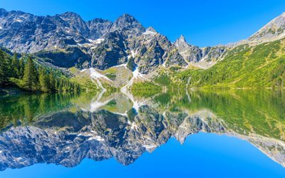 O Parque Nacional De Tatra, Marinho Olhos Lago, ver&#227;o, Montanhas Tatra, Pol&#243;nia