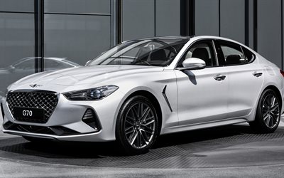 Genesis G70, 2018, 4k, luxury white sedan, white G70, new cars, Genesis