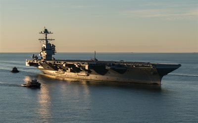 uss gerald r ford cvn-78, american aircraft carrier, us navy, us, seehafen, nimitz-klasse