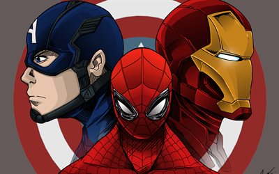 IronMan, Kapteeni Amerikka, Spiderman, 4k, supersankareita