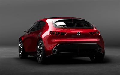 Mazda Kai Concept, 2017, 4k, rear view, new Mazda 3, hatchback