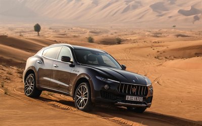 マセラティレヴァンテＳ, 2018, 4k, 黒の高級SUV, 砂漠, 黒レバンテ, UAE, マセラティ