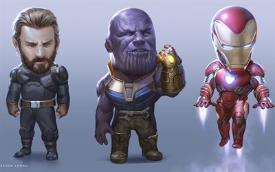 Thanos, Kapteeni Amerikka, IronMan, 2018 elokuva, supersankareita, 3d art, Avengers Infinity War