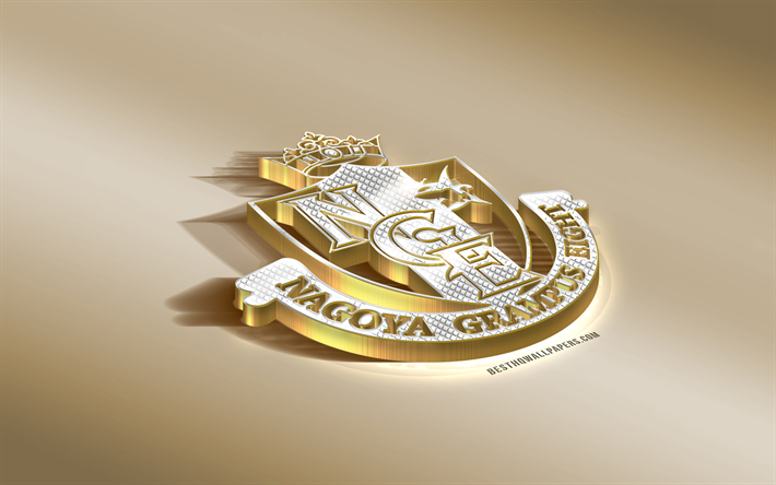 Nagoya Grampus, Japanska football club, golden silver logotyp, Nagoya, Japan, J1 League, 3d gyllene emblem, kreativa 3d-konst, fotboll