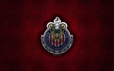 Club Deportivo Guadalajara, Mexican football club, red metal texture, metal logo, emblem, Guadalajara, Liga MX, creative art, football, CD Guadalajara, Chivas Guadalajara