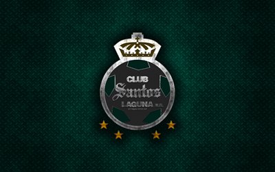 Santos Laguna, Mexicain, club de football, vert m&#233;tal, texture, en m&#233;tal, logo, embl&#232;me, Torreon, Liga MX, art cr&#233;atif, football