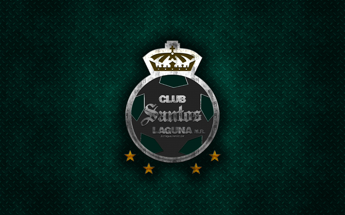 Santos Laguna, Mexican football club, green metal texture, metal logo, emblem, Torreon, Liga MX, creative art, football