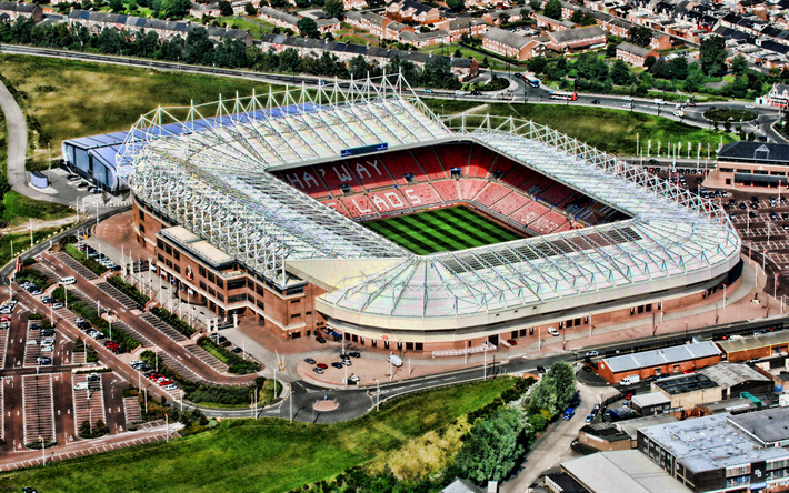 Stadium of Light, aerial view, HDR, Sunderland AFC Stadium, english stadiums, Monkwearmouth, football stadium, Sunderland, England, United Kingdom