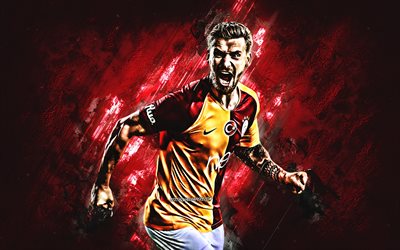 Serdar Aziz, Galatasaray SK, defender, red stone, portrait, turkish footballer, Galatasaray, football, turkish footballers, goal, joy, grunge, Turkey, Aziz