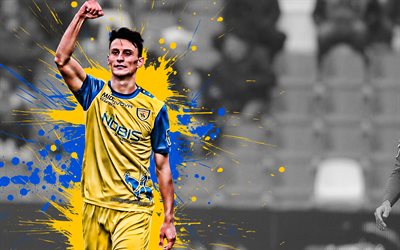 Roberto Inglese, 4k, Italian football player, Parma Calcio 1913, striker, yellow-blue paint splashes, creative art, Serie A, Italy, football, grunge, Parma FC