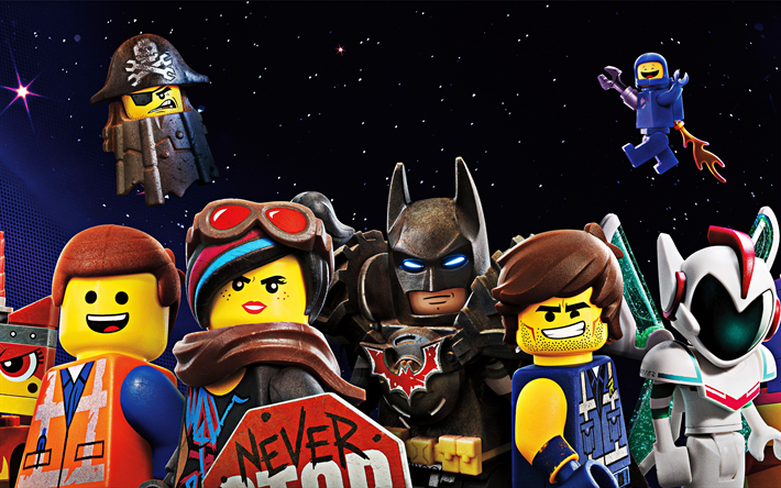Lego Elokuva 2, Toinen Osa, 2019, promo, juliste, 4k, kaikki merkit, Lego, Batman