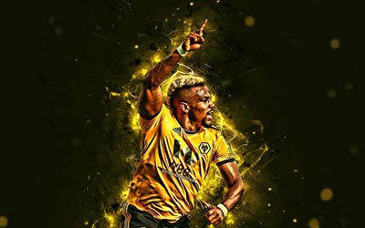 4k, Adama Traore, goal, spanish footballers, Wolverhampton Wanderers FC, soccer, Adama Traore Diarra, Premier League, neon lights, England