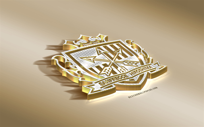Sanfrecce Hiroshima, Japanilainen football club, golden hopea logo, Hiroshima, Japani, J1 League, 3d kultainen tunnus, luova 3d art, jalkapallo