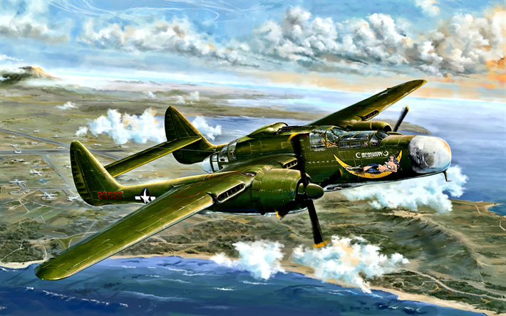 northrop p-61 black widow, american heavy night fighter, world war ii, usa, milit&#228;r-flugzeuge usaaf p-61a, 6th nfs, wwii
