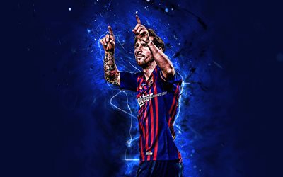 Messi, meta, FCB, O Barcelona FC, argentino de futebol, A Liga, Espanha, Lionel Messi, Leo Messi, luzes de neon, LaLiga, Barca, futebol, estrelas do futebol