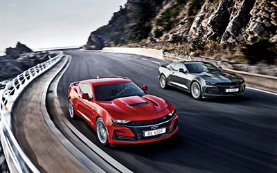 2019, Chevrolet Camaro SS, red sports car, new gray Camaro SS, exterior, American sports cars, coupe, Chevrolet