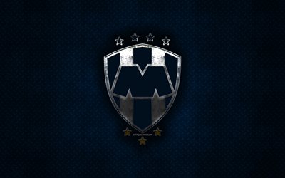 Monterrey, Mexicana de futebol do clube, azul textura do metal, logotipo do metal, emblema, Liga MX, arte criativa, futebol