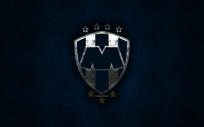 CF Monterrey, Mexicana de f&#250;tbol del club, azul metal textura de metal, logotipo, emblema, de Monterrey, de la Liga MX, creativo, arte, f&#250;tbol
