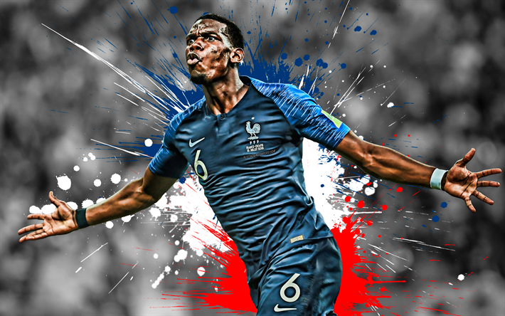 Paul Pogba, France national football team, goal, joy, French football player, portrait, France, famous football players, Pogba, French flag