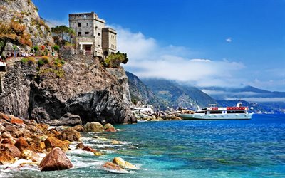 İtalya Monterosso al Mare, Cinque Terre, Liguria, La Spezia, İtalya, Deniz, sahil, yaz, Turizm, Seyahat