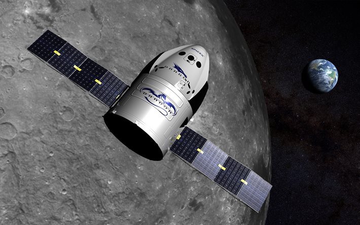 Transporte privado nave Dragon de SpaceX, la Tierra, la luna, el espacio exterior