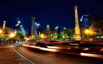 Atlanta, 4k, sem&#225;foros, paisagens de cidade, noturnas, EUA, Am&#233;rica