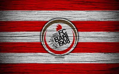 FC Bari 1908, Serie B, 4k, football, wooden texture, red white lines, Italian football club, Bari FC logo, emblem, Bari, Italy