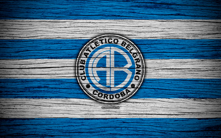 Belgrano, 4k, Superliga, logo, AAAJ, l&#39;Argentine, le football, le Belgrano FC, club de football, texture de bois, le FC Belgrano