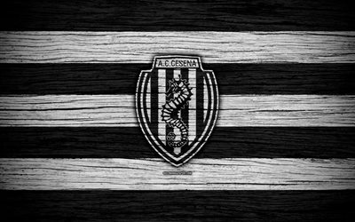 AC Cesena, Serie B, 4k, football, wooden texture, black and white lines, Italian football club, Cesena FC, logo, emblem, Cesena, Italy