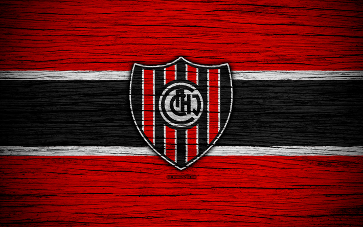 Chacarita Juniors, 4k, Superliga, logo, AAAJ, Argentina, soccer, Chacarita Juniors FC, football club, wooden texture, FC Chacarita Juniors