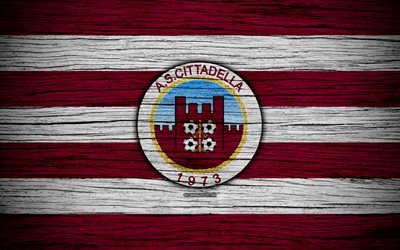 AS Cittadella, Serie B, 4k, football, wooden texture, burgundy white lines, italian football club, Cittadella FC, logo, emblem, Cittadella, Italy
