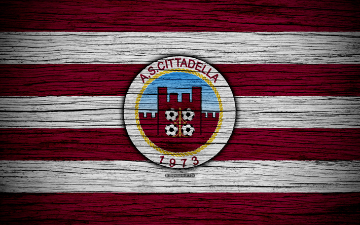AS Cittadella, Serie B, 4k, football, wooden texture, burgundy white lines, italian football club, Cittadella FC, logo, emblem, Cittadella, Italy