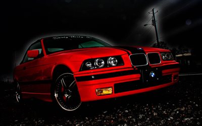 BMW M3, 4k, E36, voitures allemandes, rouge e36, tuning, BMW e36, HDR, BMW