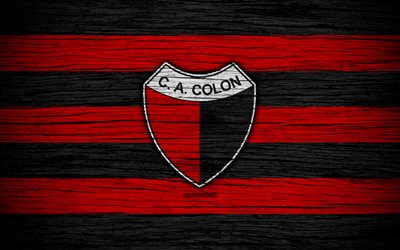 Colon Santa Fe, 4k, Superliga, logo, AAAJ, Argentina, soccer, Colon Santa Fe FC, football club, wooden texture, FC Colon Santa Fe