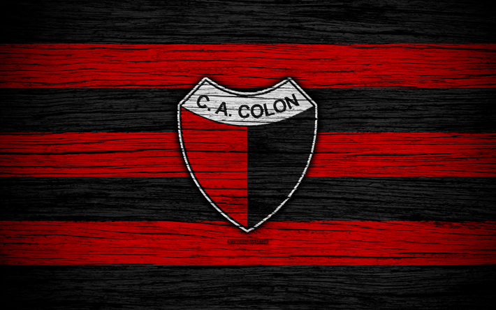 Colon Santa Fe, 4k, Superliga, logo, AAAJ, Argentina, soccer, Colon Santa Fe FC, football club, wooden texture, FC Colon Santa Fe