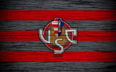 US Cremonese, Serie B, 4k, football, wooden texture, red black lines, italian football club, Cremonese FC, logo, emblem, Cremona, Italy