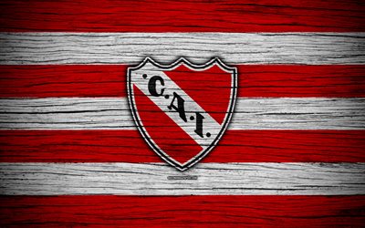Independiente, 4k, Superliga, logo, AAAJ, Argentina, soccer, Independiente FC, football club, wooden texture, FC Independiente