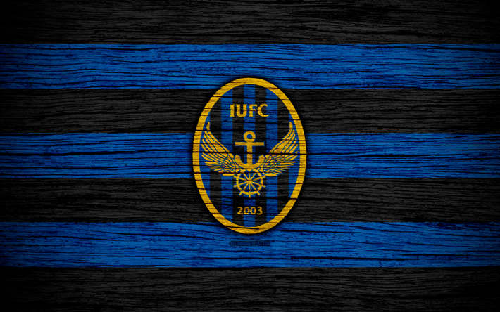 Incheon United FC, 4k, K de la Liga 1, de corea del Sur Club de F&#250;tbol, el logotipo de madera, textura, color azul las l&#237;neas de color negro, con el emblema de Incheon, Corea del Sur, el f&#250;tbol
